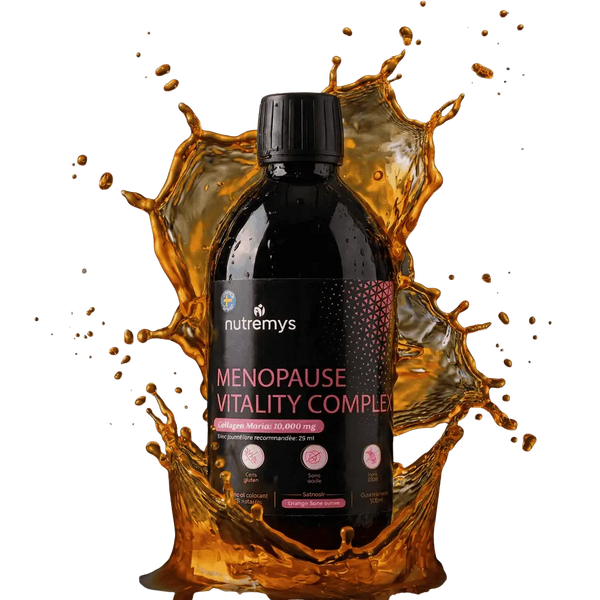 Menopause Vitality Complex · Complemento líquido 9 en 1 menopausia y perimenopausia · Colágeno marino 10 000 mg · Nutremys LAB