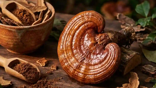 Champignon reishi seche et en poudre - proprietes adaptogenes et bienfaits sante