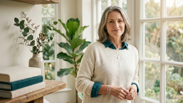 Femme épanouie de 50 ans en pleine vitalité — ménopause, symptômes et solutions naturelles