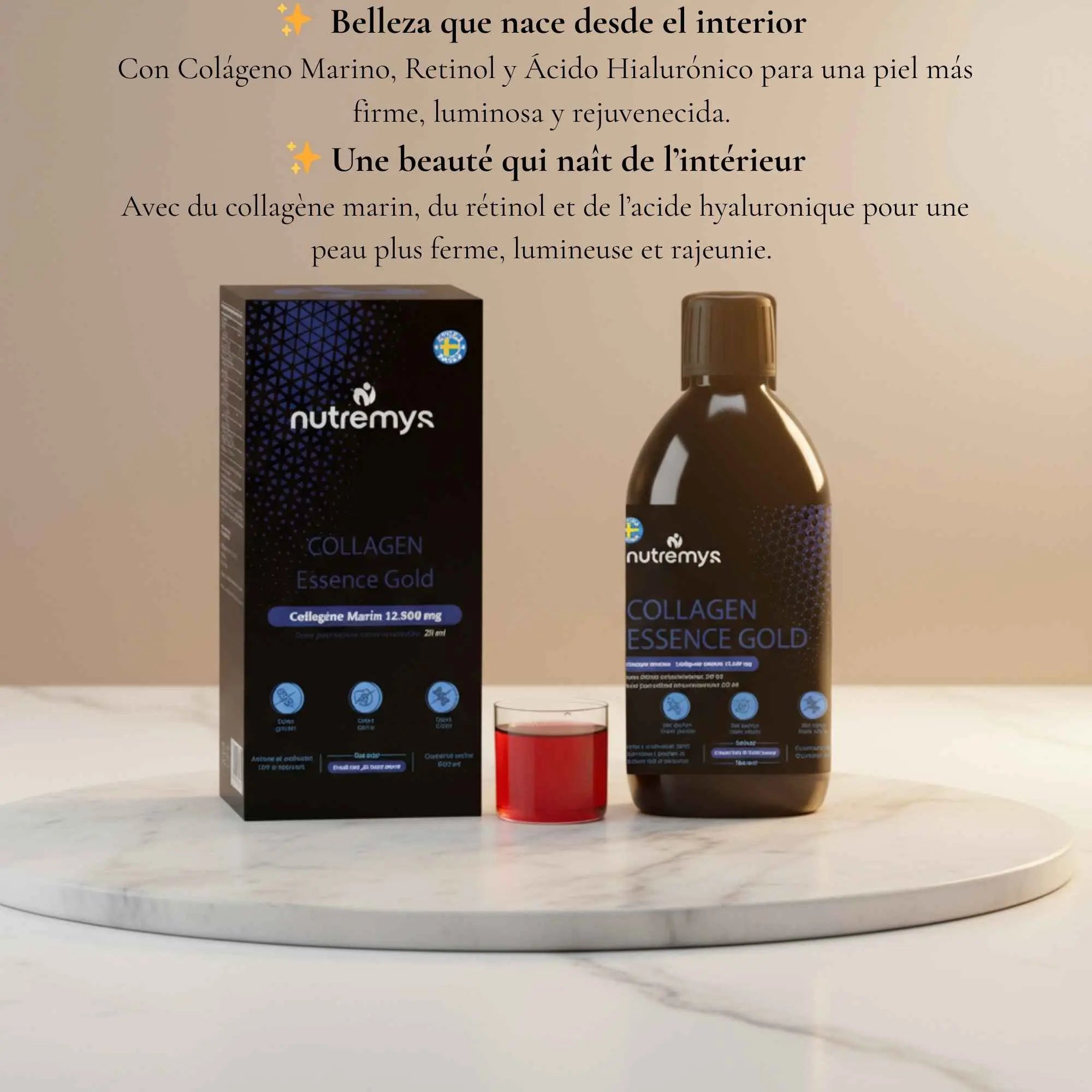 Collagen Essence Gold · Fórmula antiedad colágeno tipo I y III 12500mg