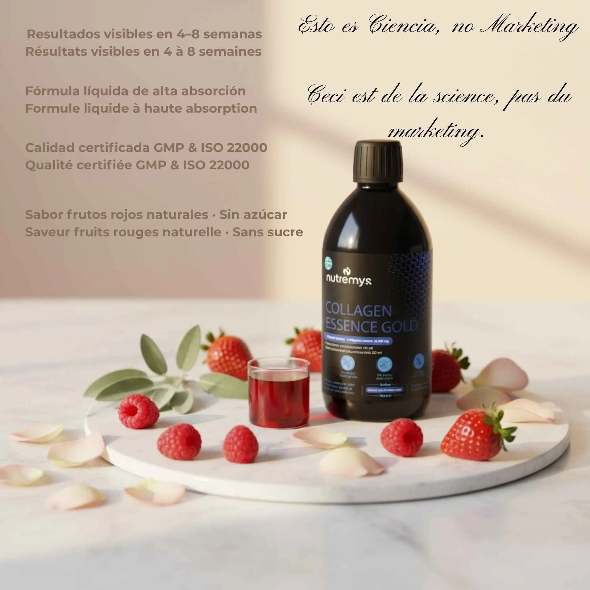 Collagen Essence Gold · Beneficios piel cabello uñas colágeno marino retinol