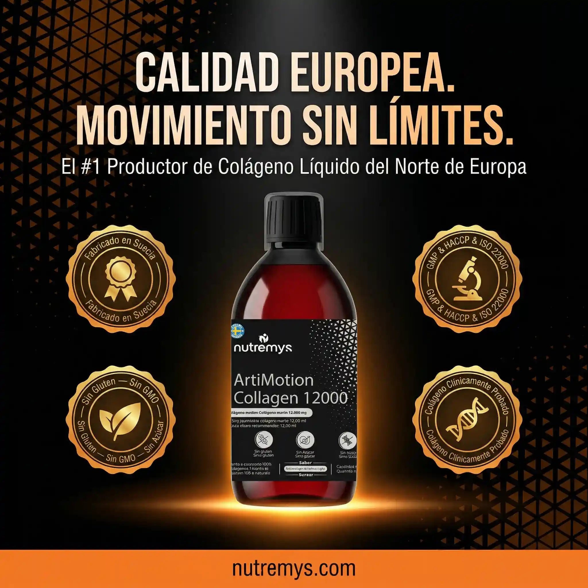 ArtiMotion Collagen 12000 certificaciones GMP HACCP fabricado en Suecia