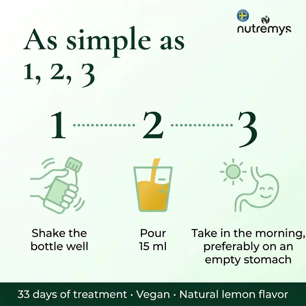 FloraBalance Encapsulated Probiotics usage: shake bottle, pour 15ml, take in the morning on empty stomach – 33 days vegan treatment, natural lemon flavor