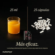 Menopause Vitality Complex · Comparativa: 25 ml líquido frente a cápsulas · Nutremys